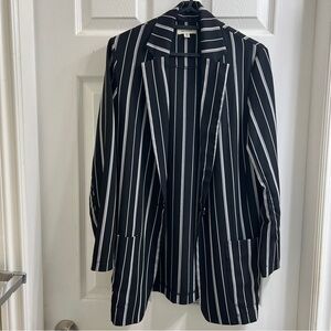 Max Studio Pinstripe Black White Striped Pattern Long Sleeve Long Blazer